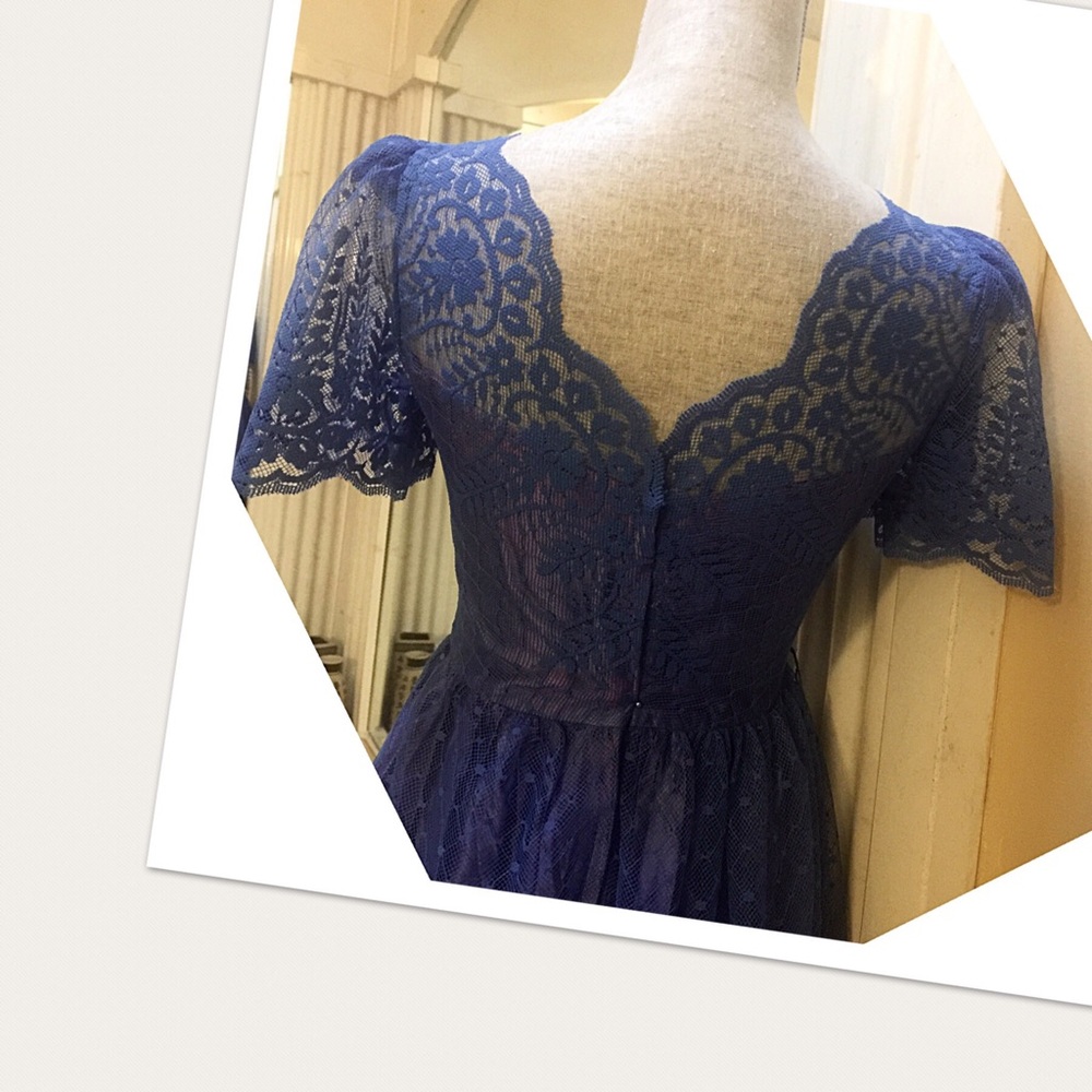 Vintage Blue Lace Pinup Formal Dress Pennys 80s S - Picture 5 of 8